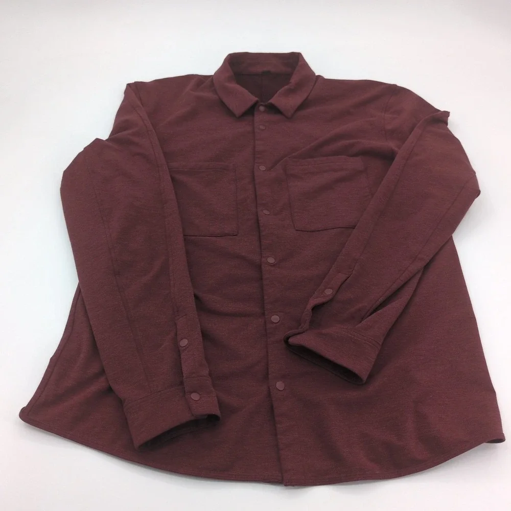 Lululemon Compatibility Shirt Mens Large Red Snap Front‎ Stretch Performance